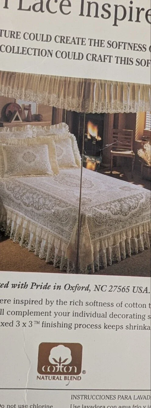 Oxford House Somerset Rose Lace Bedspread Coverlet White Lined Fringe Twin NWOT